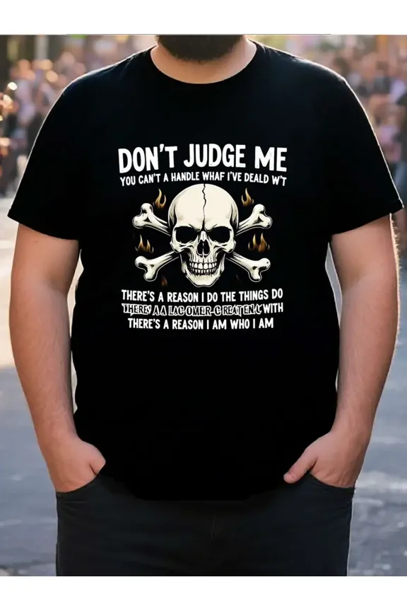 Attitude Skull and Crossbones Plus Size Men Short Sleeve Graphic T-Shirt