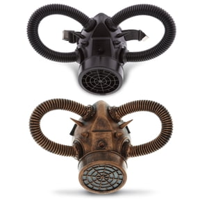 Attitude Studio Black & Copper Gas Masks Set of 2 - Steampunk Masks with Respirator for Men & Women, Gas Mask Cosplay Accessories for Conventions, Halloween Parties, and Special Themed Events - 2 Pack