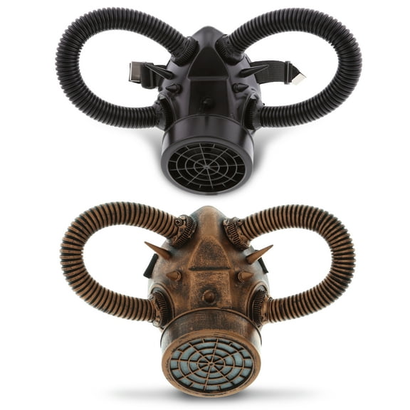 Attitude Studio Black & Copper Gas Masks Set of 2 - Steampunk Masks with Respirator for Men & Women, Gas Mask Cosplay Accessories for Conventions, Halloween Parties, and Special Themed Events - 2 Pack