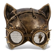 Attitude Studio Gold Steampunk Metallic Cat Mask Costume With Goggle Eye Wear