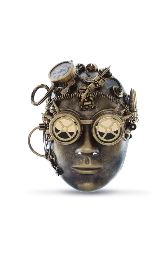 Steampunk Mechanical Human Full Face Mask Goggles Costume - Gold