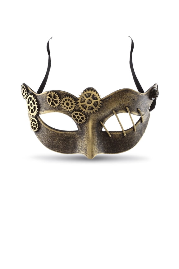 Steampunk Metallic Venetian Masquerade Metal Gear Mask - Gold