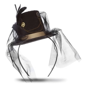 Attitude Studio Steampunk Mini Top Hat Costume Veil Headpiece - Black Headband