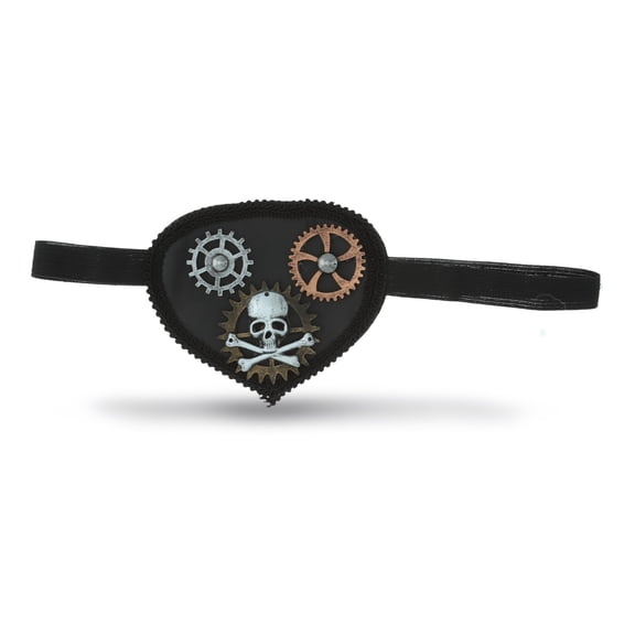 Attitude Studio Steampunk Pirate Eye Patch, Metallic Skull & Gears - Black Lace