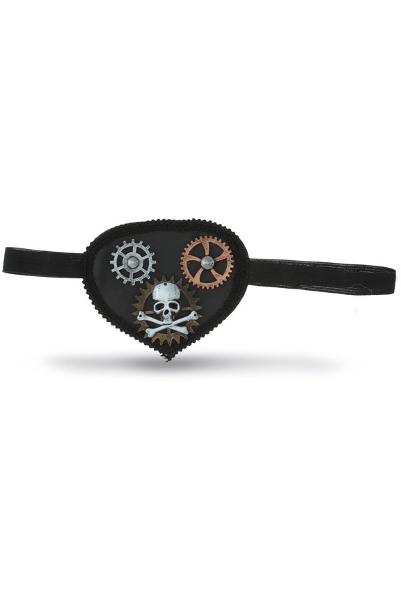 Steampunk Pirate Eye Patch, Metallic Skull & Gears - Black Lace
