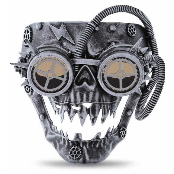 Attitude Studio Steampunk Wired Skeleton Full Face Mask Goggles Costume - Silver
