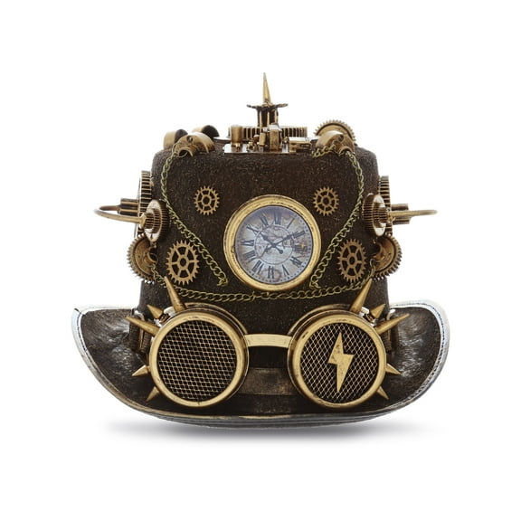 Attitude Studio Time Traveler Gold Steampunk Top Hat with Goggles, Gears, Spikes