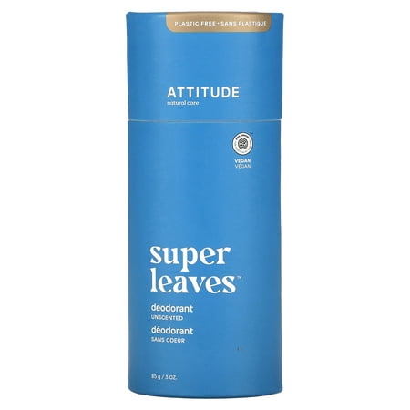 ATTITUDE Super Leaves Deodorant, Unscented, 3 oz (85 g)