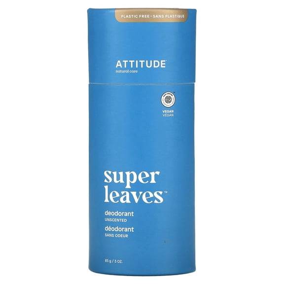 ATTITUDE Super Leaves Deodorant, Unscented, 3 oz (85 g)