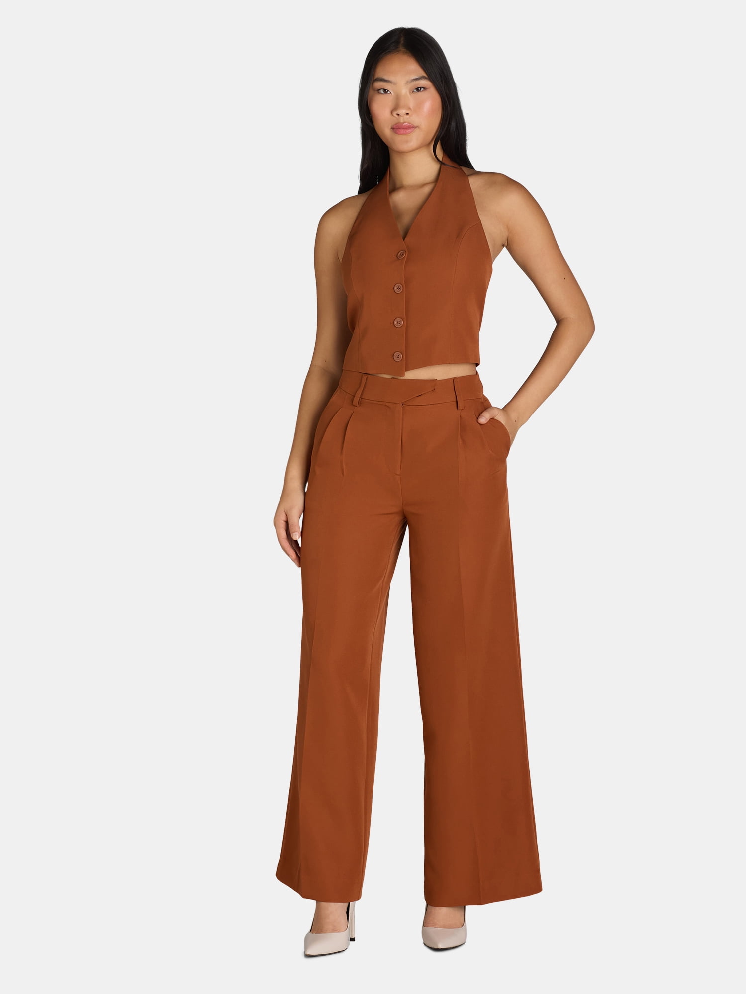 Attitude Unknown Women's Halter Vest and Wide Leg Pants Suit, 2-Piece, Sizes XS-XL