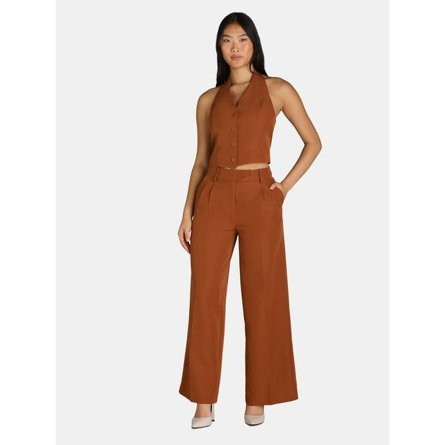 Attitude Unknown Women's Halter Vest and Wide Leg Pants Suit, 2-Piece ...