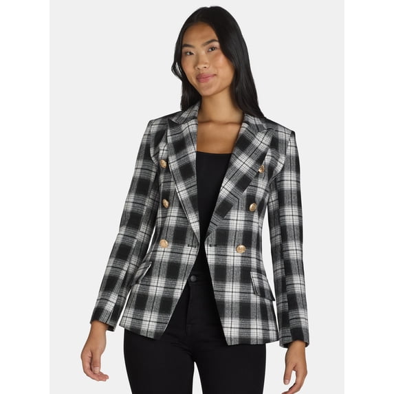 Attitude Unknown Women's Metallic Button Solid Ponte Blazer, Sizes XS-XL