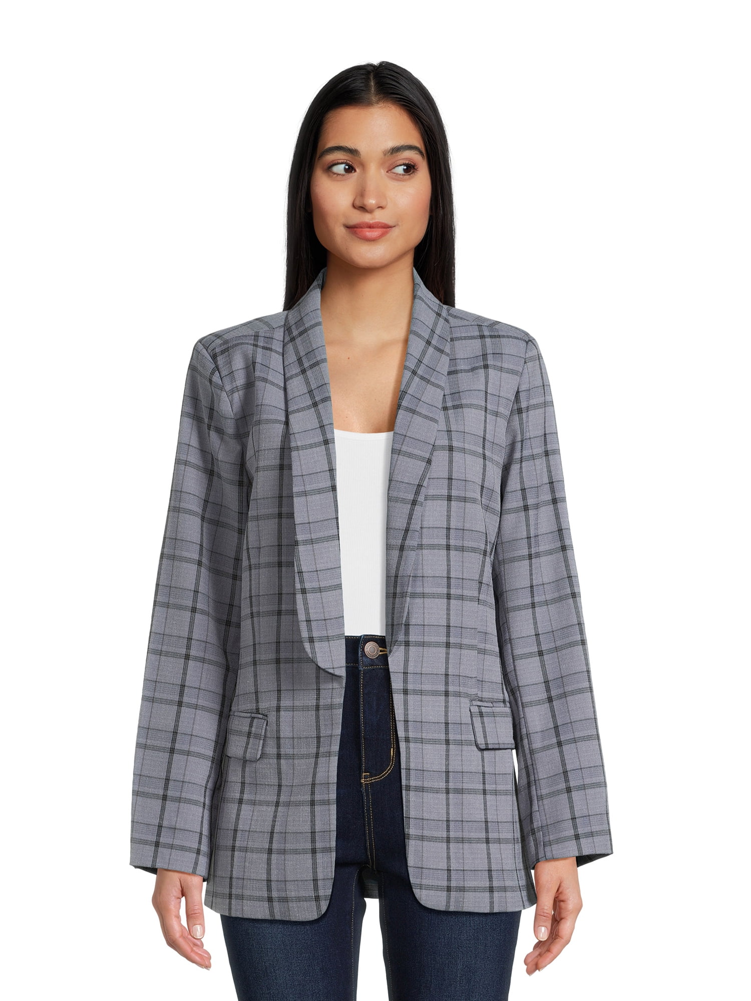 【addsore】Lapoel Check Blazer Jacket ★ Attitude Unknown Women's Shawl Collar Relaxed Fit Plaid