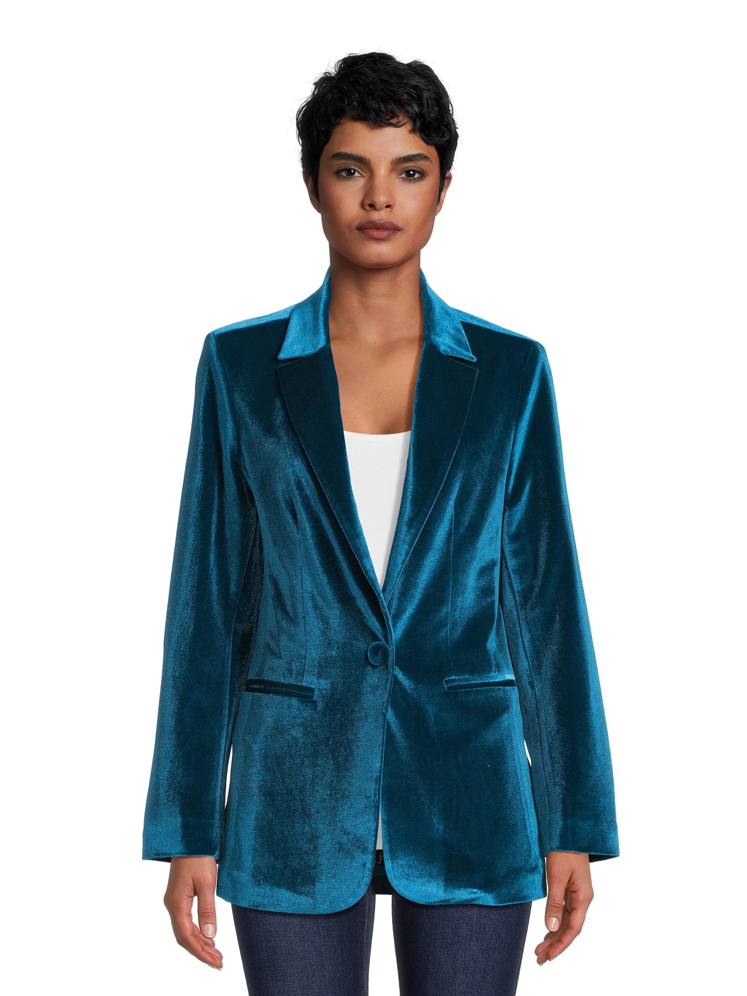 Attitude Unknown Women's Velvet One Button Blazer, Sizes XS-XL