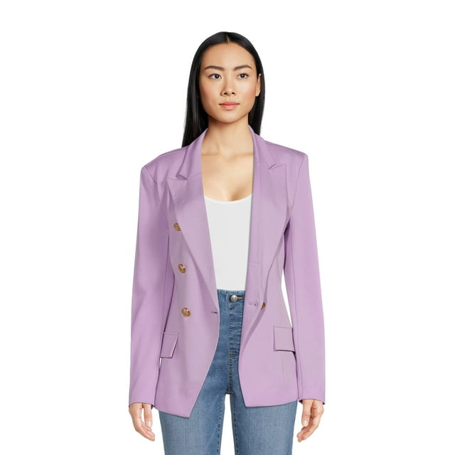 Attitude Unknown Women's and Women's Plus Double Breasted Blazer with ...
