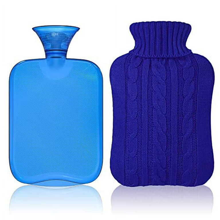 Attmu Rubber Hot Water Bottle with Cover Knitted, Transparent Hot Water Bag  2 Liter- Blue