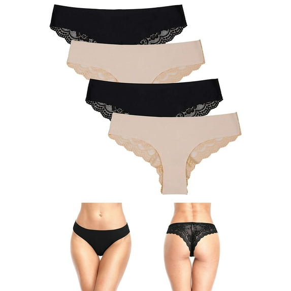 Attraco Anwell Women's Microfiber Lace Thongs Panties Underwear Pack of 4