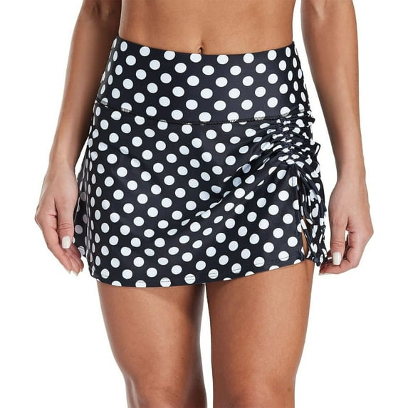 Attraco High Waisted Swim Skirt For Women Split Sporty Drawstring Skirted Swim Bottom with Built-in Panty