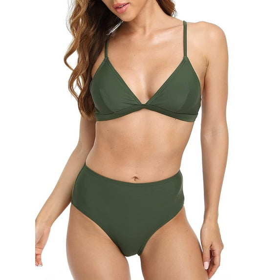 Attraco Ladies Triangle Swimsuit High Waist Bikini Swimsuit 2 Piece Swimsuit
