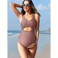 thumbnail image 1 of Attraco Maternity Monokini One Piece Swimsuit Scalloped Cut Out Ruched High Waisted Scoop Neck Pregnancy Swimwear, 1 of 7