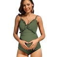 thumbnail image 1 of Attraco Maternity One Piece Swimsuits Ruffle Ribbed Bathing Suits Strappy Monokini V Neck, 1 of 7