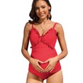 thumbnail image 1 of Attraco Maternity One Piece Swimsuits Ruffle Ribbed Bathing Suits Strappy Monokini V Neck, 1 of 7