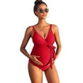 thumbnail image 1 of Attraco Maternity Swimsuit One Piece V Neck Pregnancy Bathing Suit Tie Front Waist in Ruched Swimwear, 1 of 5