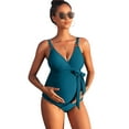 thumbnail image 1 of Attraco Maternity Swimsuit One Piece V Neck Pregnancy Bathing Suit Tie Front Waist in Ruched Swimwear, 1 of 4