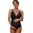 thumbnail image 1 of Attraco Maternity Swimsuit Scallop Trim One Piece V Neck Pregnancy Bathing Suit Spaghetti Strap Ruched Swimwear Cutout Tie Back, 1 of 6
