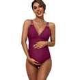 thumbnail image 1 of Attraco Maternity Swimsuit Scallop Trim One Piece V Neck Pregnancy Bathing Suit Spaghetti Strap Ruched Swimwear Cutout Tie Back, 1 of 6