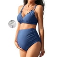 thumbnail image 1 of Attraco Maternity Swimsuit Women Two Piece High Waist Bikini Scallop Trim Bathing Suit Pregnancy Swimwear Spaghetti Strap Swimwears, 1 of 9