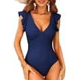 thumbnail image 1 of Attraco One Piece Swimsuit Ruffle Bathing Suit Swimwear Plunging V Neck Cut out Back Swim Suit, 1 of 8