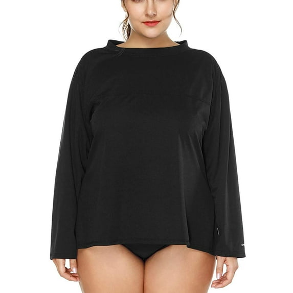 Attraco Plus Size Rash Guard for Women Sun Protection Rashguard Shirt Solid Color 1X-3X