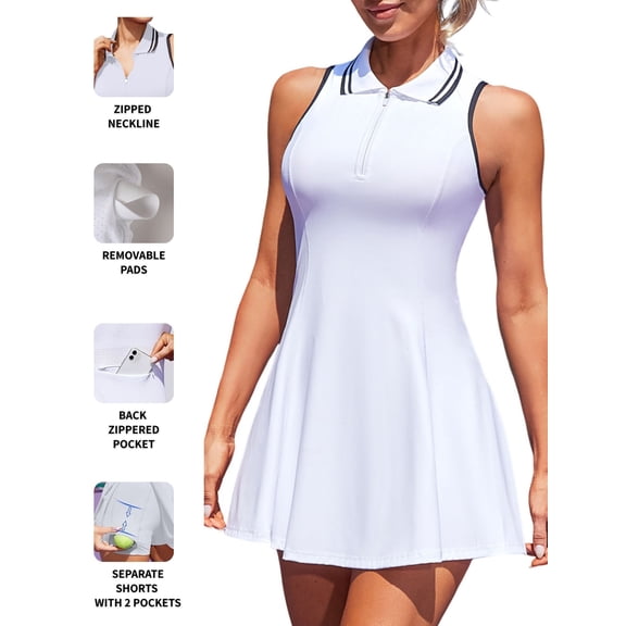 Attraco Sports Dress Tennis Dresses with Shorts and Pockets Polo Collar Zipper Athletic Dresses
