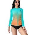 thumbnail image 1 of Attraco Style Women Long Sleeve Rash Guard Sun Protection 50+ Zipper Gradient Swimsuit Top, 1 of 6