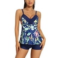 thumbnail image 1 of Attraco Two Pieces Tankini Set For Women Retro Print V Neck Swimsuit Navy Blue, 1 of 8