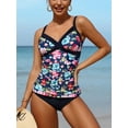 thumbnail image 1 of Attraco Two Pieces Tankini Set For Women Retro Vintage Flower Print V Neck High Waist Swimsuit, 1 of 6