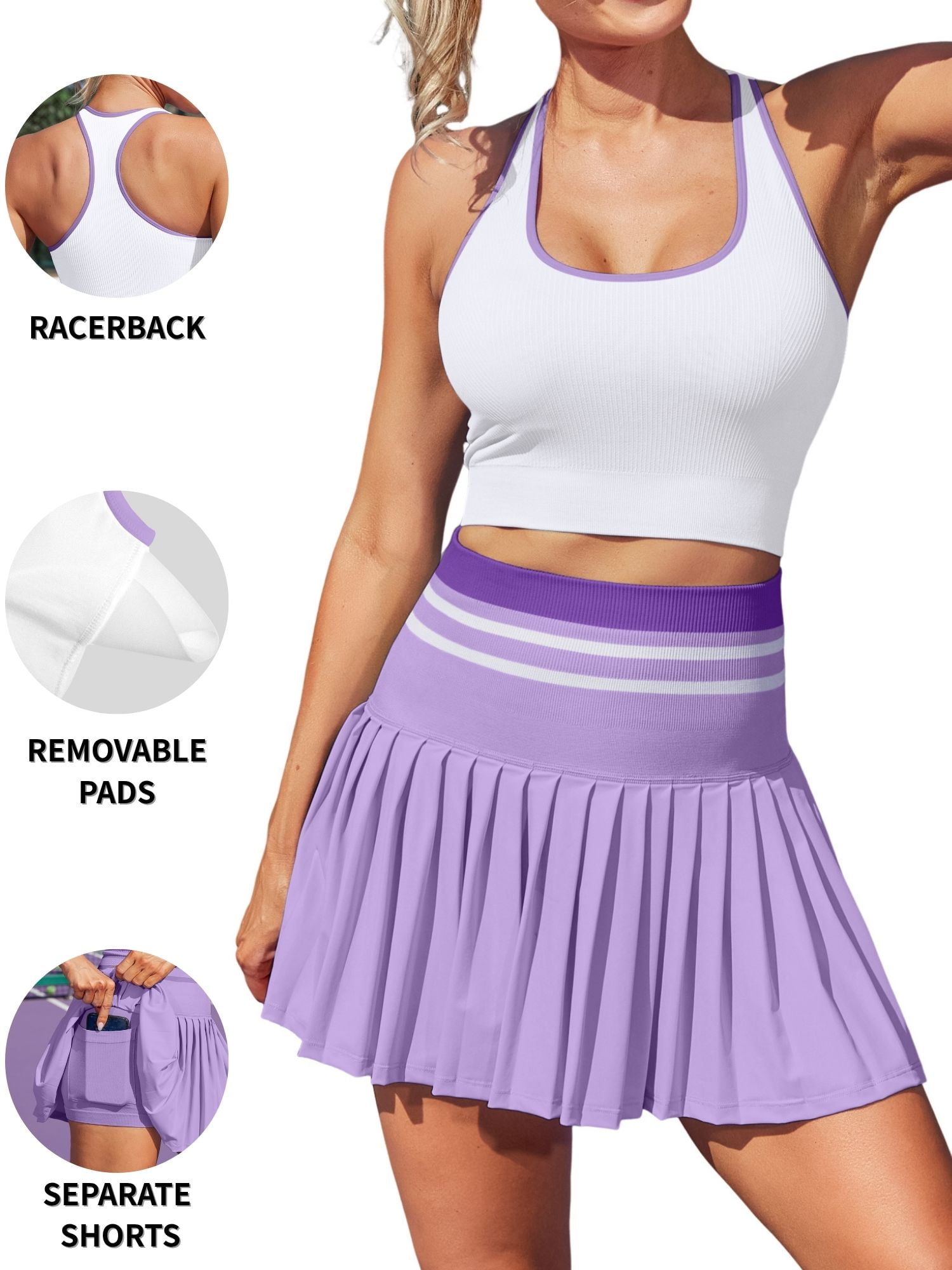 SwiftCourt Tennis Set - Women's Long Sleeve Top and Pleated Skirt Grey