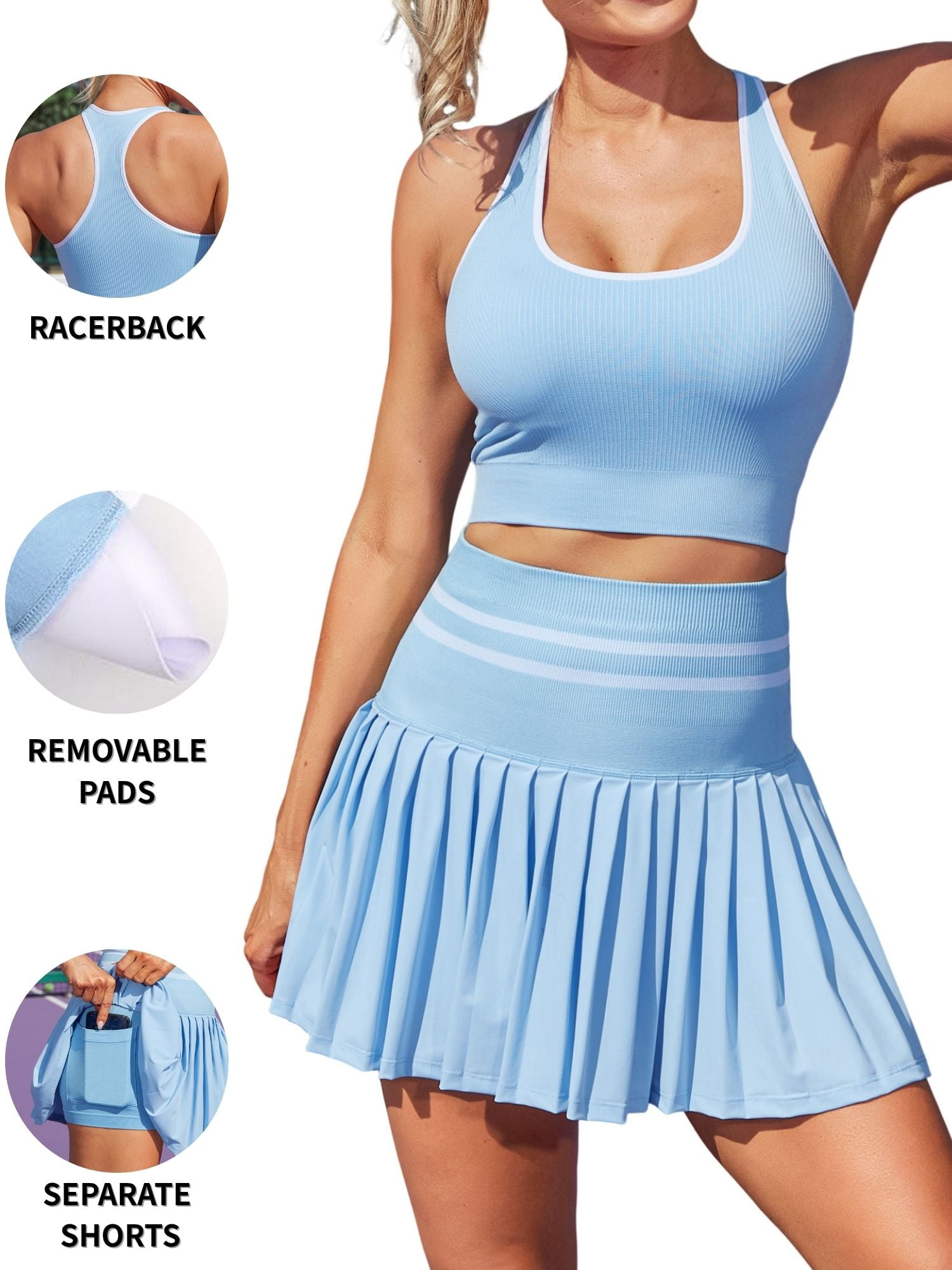 Trend4us Women's Chic Pleated Tennis Skirt Set