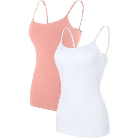 Attraco Women Basic Camisole Pack of 2 Cotton Long Top Scoop Neck Tank with Adjustable Spaghetti Straps Solid Color