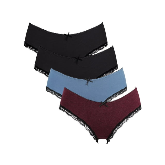 Attraco Women Briefs Mid Waist Bow-knot Solid Color Underwear Pack of 4