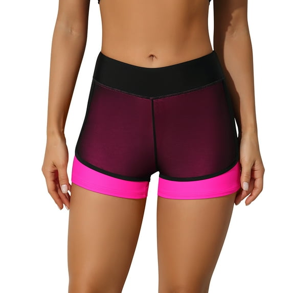 Attraco Women High Waist Swim Shorts Front Mesh Layer Elastic Boyleg Tankini Bikini Bottom