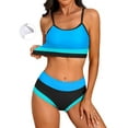 thumbnail image 1 of Attraco Women High Waisted Bikini Sets Sporty Color Block Two Piece Swimsuit Scoop Neck Bathing Suits Shoulder Straps Swimwear, 1 of 7