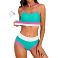 thumbnail image 1 of Attraco Women High Waisted Bikini Sets Sporty Color Block Two Piece Swimsuit Scoop Neck Bathing Suits Shoulder Straps Swimwear, 1 of 7