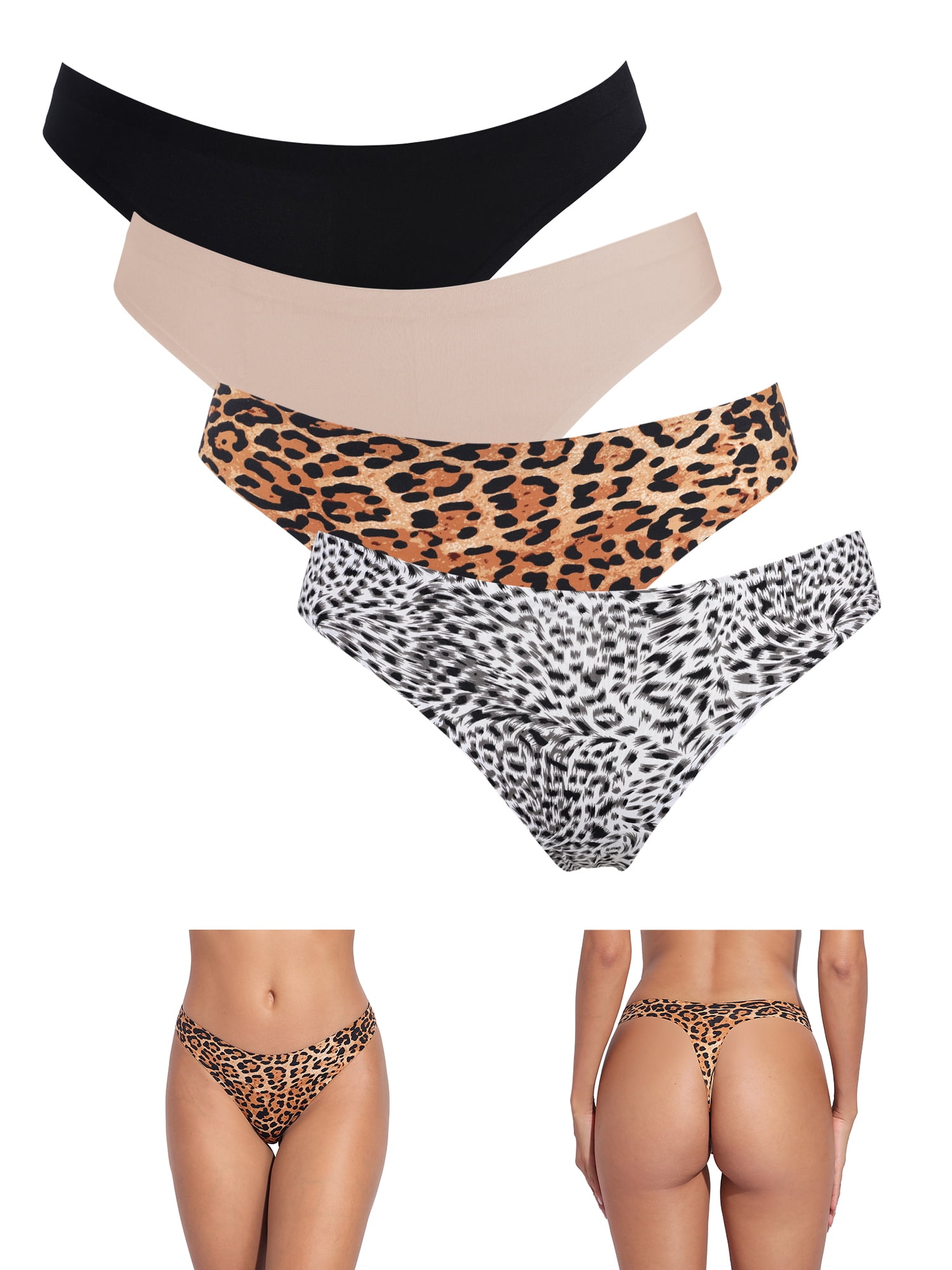 Attraco Women Leopard Tanga Nylon Thong T Back Underwear Pack of 4 Walmart