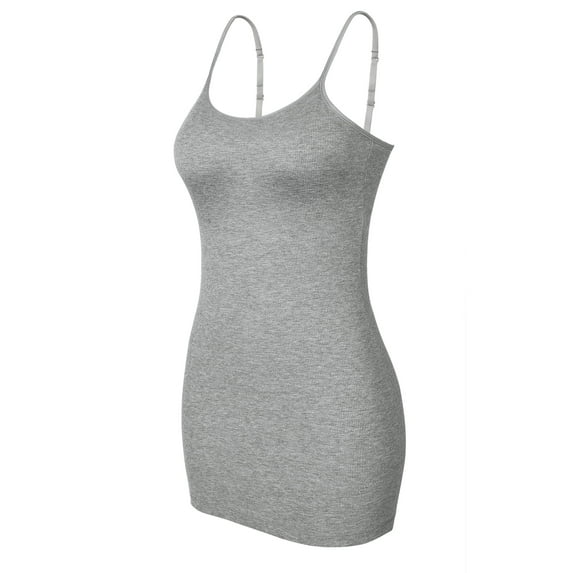 Attraco Women Long Camisole Shelf Bra Spaghetti Straps Tank Top Undershirt