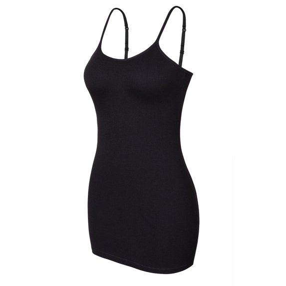 Attraco Women Long Camisole Shelf Bra Spaghetti Straps Tank Top Undershirt