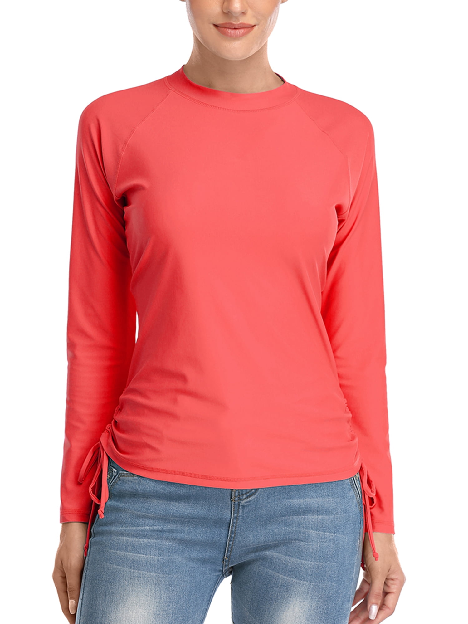 Attraco Women Long Sleeve Rash Guard Solid Color Side Banded Swimwear ...