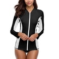 thumbnail image 1 of Attraco Women Long Sleeve Zipper Rash Guard Color Block Swimwear UPF 50+ Sun Protection Running Shirt, 1 of 5