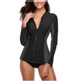 thumbnail image 1 of Attraco Women Long Sleeve Zipper Rash Guard Color Block Swimwear UPF 50+ Sun Protection Running Shirt, 1 of 7